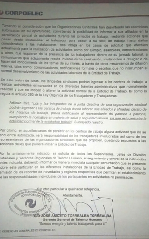 Corpoelec dictadura práctica antisindical