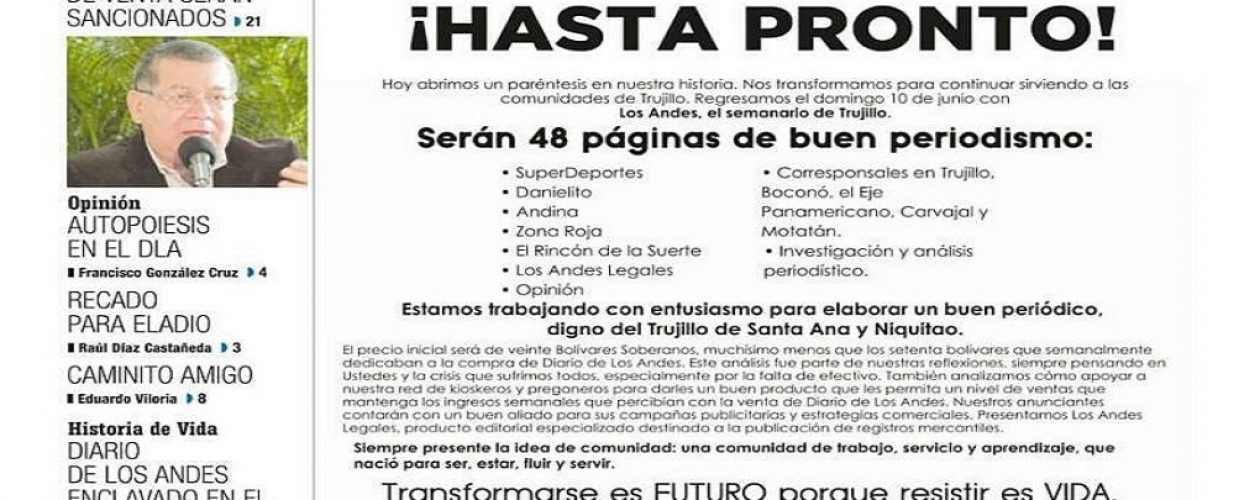 Por falta de papel Diario de Los Andes será publicado como semanario