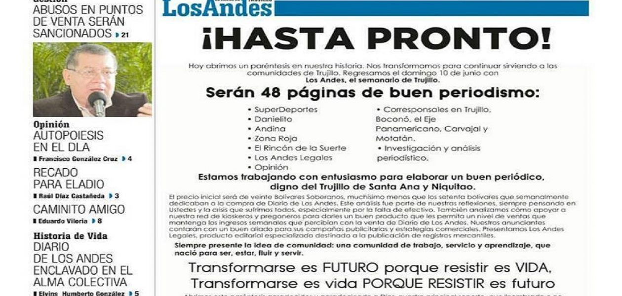 Por falta de papel Diario de Los Andes será publicado como semanario