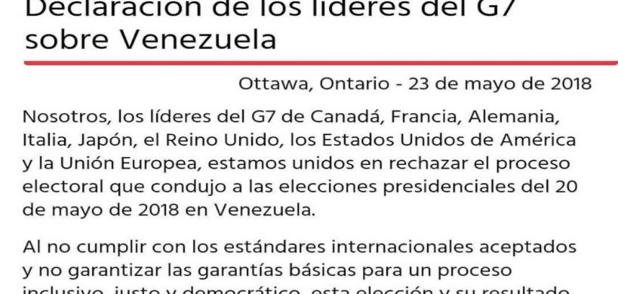Países del G7 se sumaron al rechazo de la reelección de Maduro