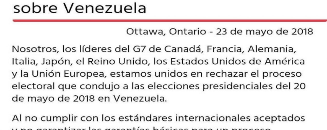 Países del G7 se sumaron al rechazo de la reelección de Maduro