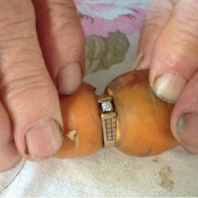 Mujer encuentra su anillo en una zanahoria extraviado hace años