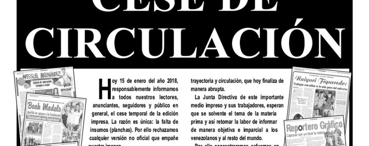 Falta de insumos saca de circulación a otro diario en Venezuela