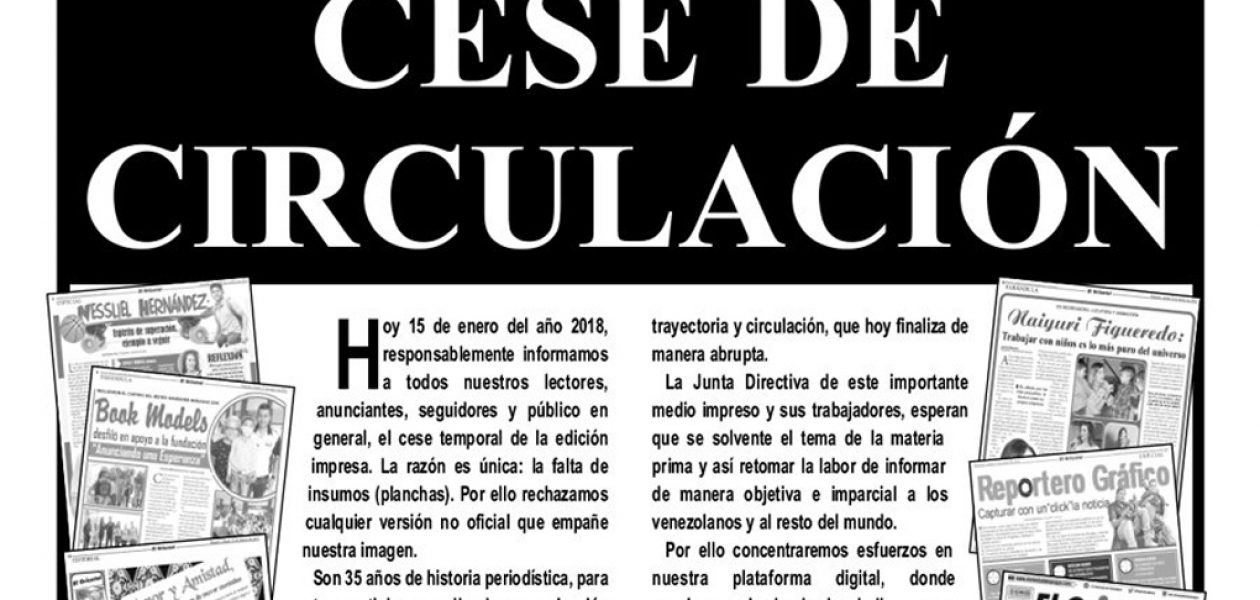 Falta de insumos saca de circulación a otro diario en Venezuela