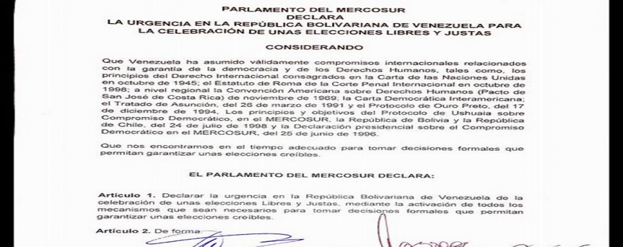 Mercosur  declaró emergencia electoral en Venezuela  (Comunicado)