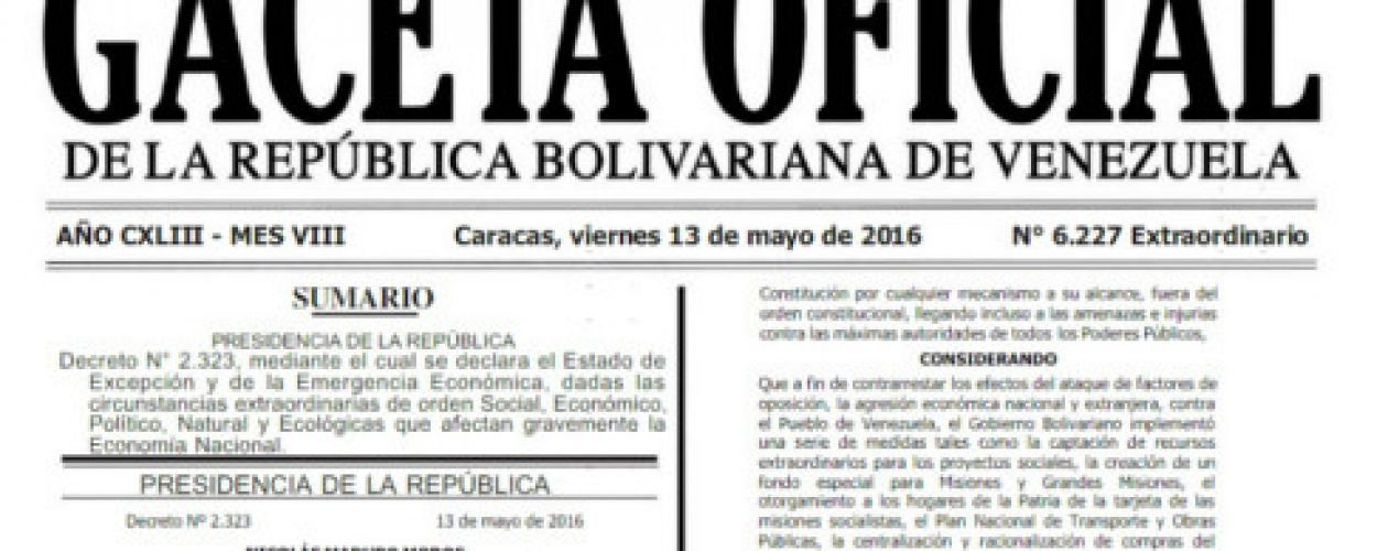 Gaceta Oficial 6.227 oficializa decreto de Estado de Excepción