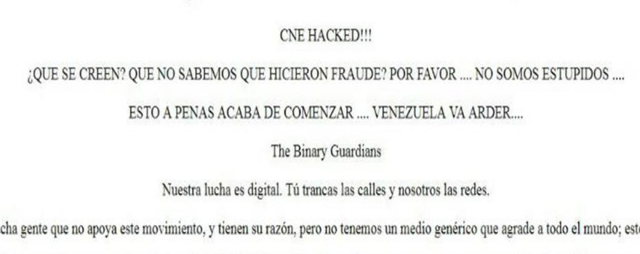 Página web del CNE amaneció hackeada