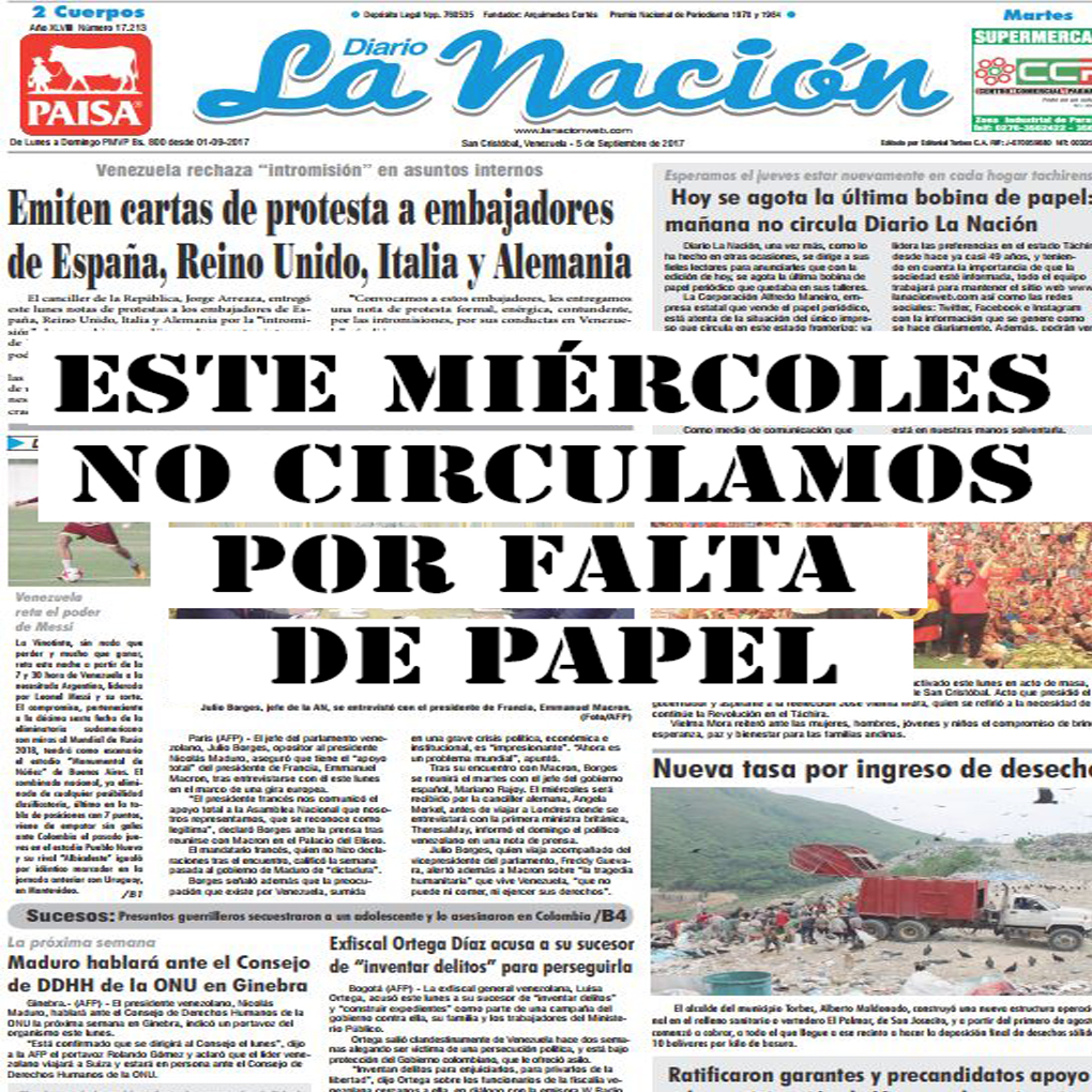 Diario La Nación no circulará este miércoles por falta de papel