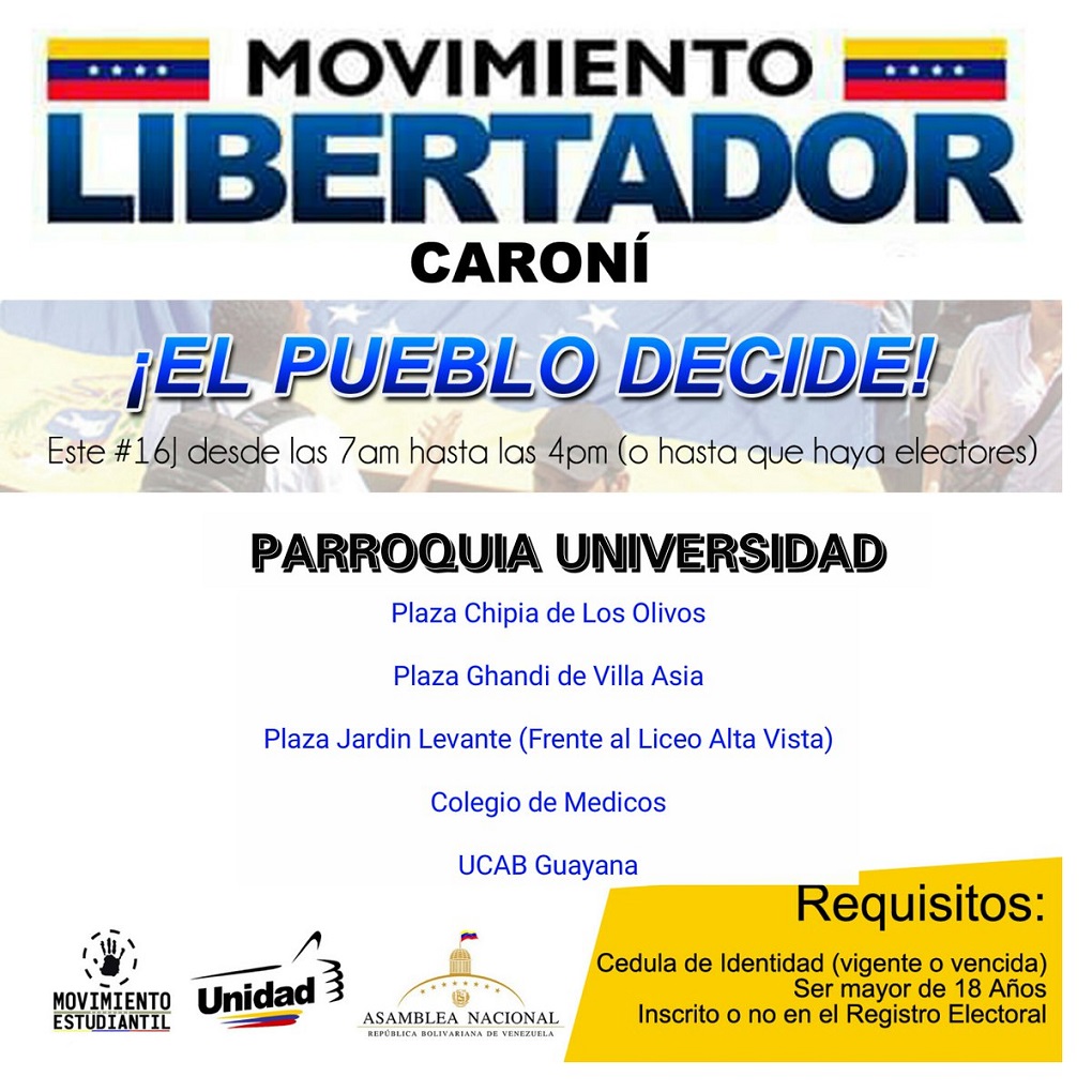 ¿Sabes dónde votar el 16 de julio en el estado Bolívar?