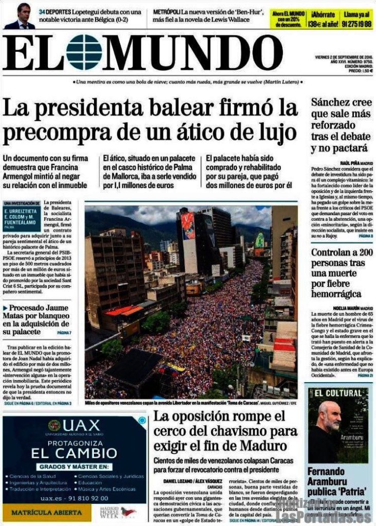 toma de caracas prensa española el mundo